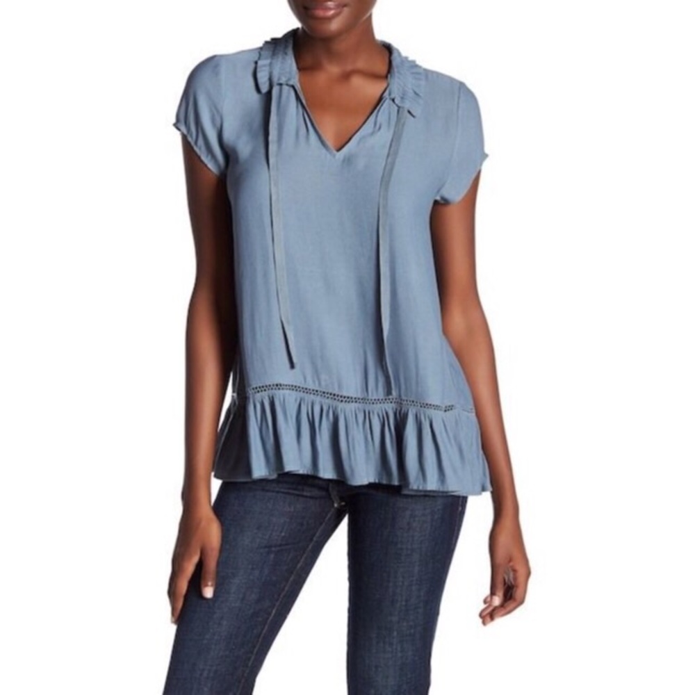 SOLD :: Ro & De Ruffle Hem Blouse - Picture 1 of 6